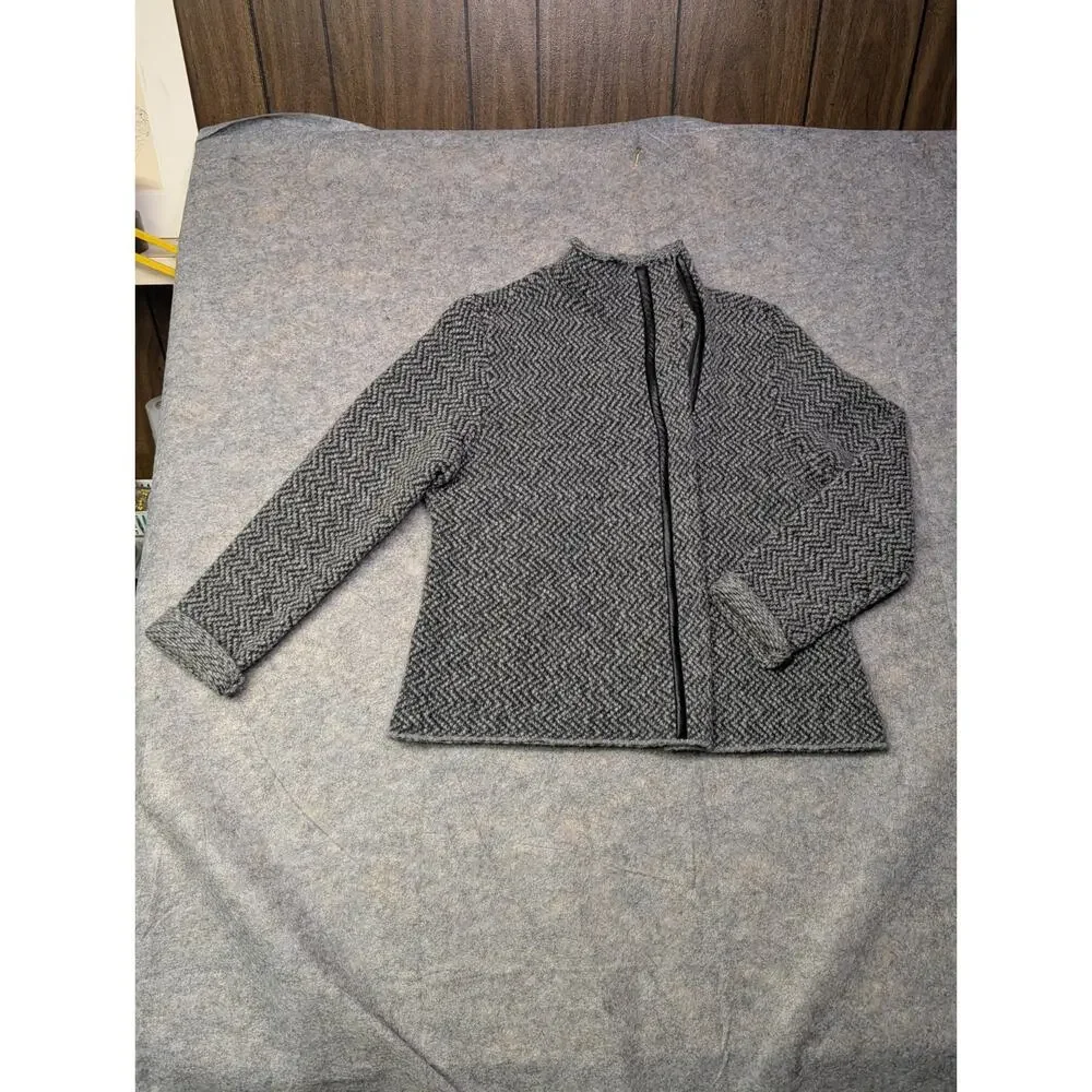 Eileen Fisher Organic Wool/Alpaca Tweed Short Coat w/Stand up Collar Grey Large